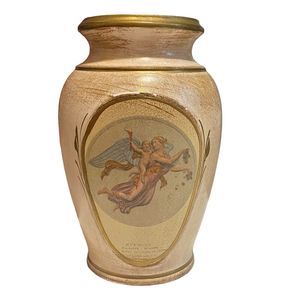 VTG Porcelain Vase Hand Painted Morning By Thorwaldsen 9” Gold Angel Italy Made